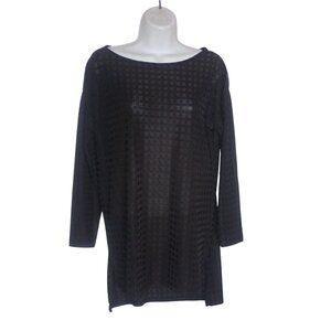 Zara W&B‎ Women's Black Textured Stretchy 3/4 Sleeve Top Shirt Tunic Size M